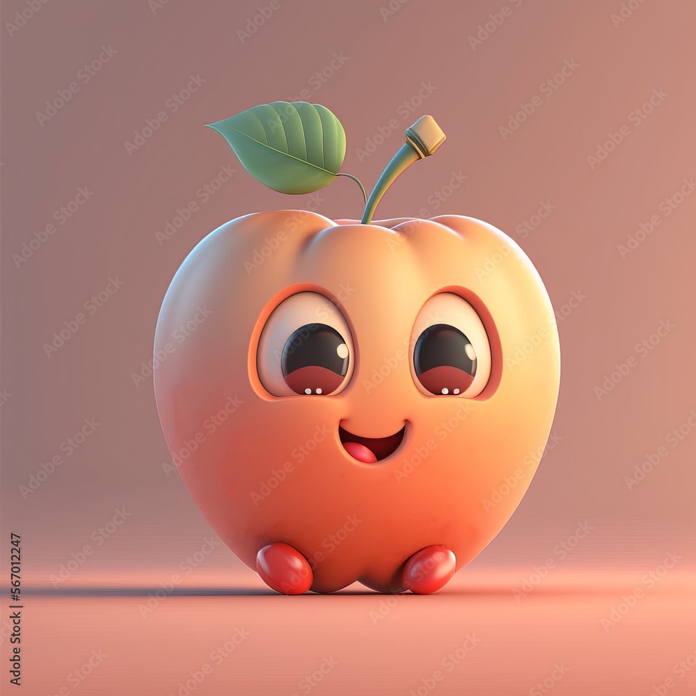 Obraz premium A cute apple character with big eyes and happy, generative ai.