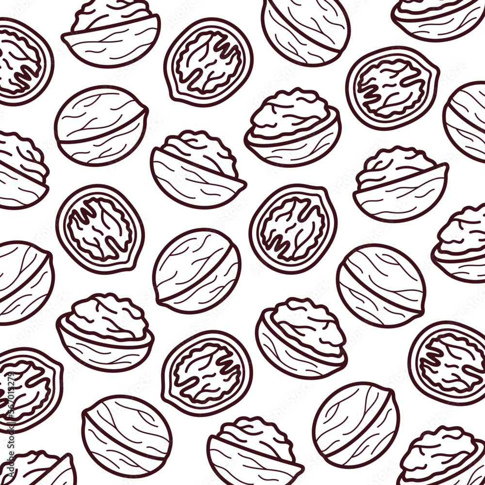 Walnut pattern background set. Collection icon walnut. Vector