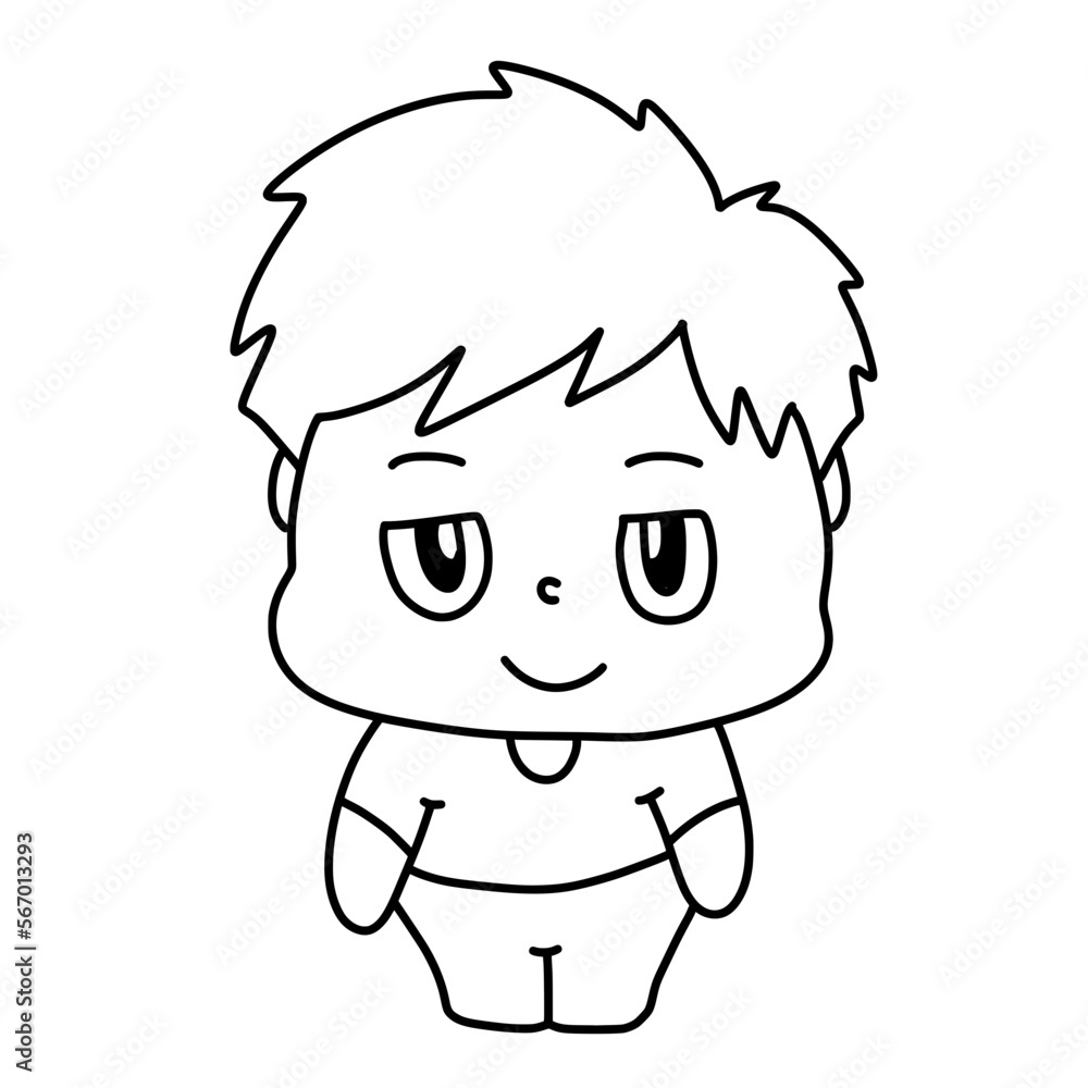 black and white of cute boy cartoon