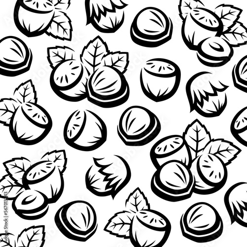 Hazelnut nuts pattern background set. Collection icons hazelnut nuts. Vector