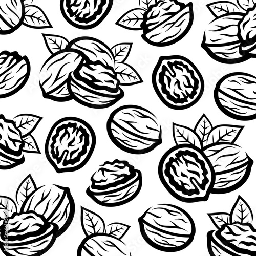 Walnut pattern background set. Collection icon walnut. Vector