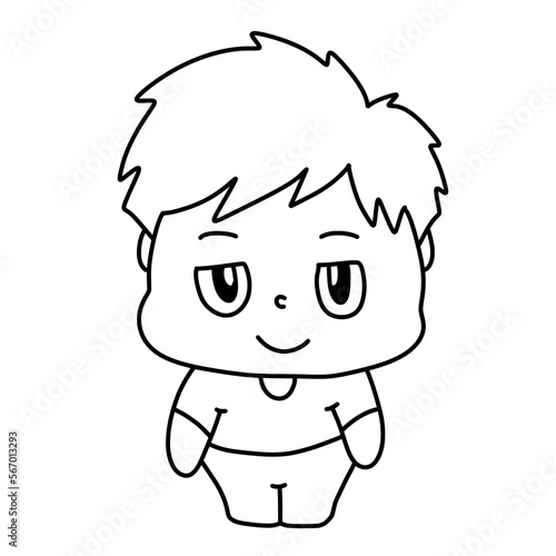 black and white of cute boy cartoon