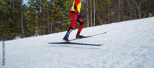 athlete skier run ski track uphill