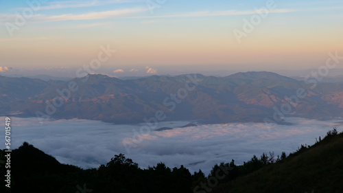 Cloudscape with mountain,floating sea of clouds.