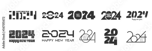 2024 Happy New Year. 2024 year numbers minimal design template. Christmas poster collection 2024 Happy New Year. Cover design typography social network website banner or calendar. Vector illustration 