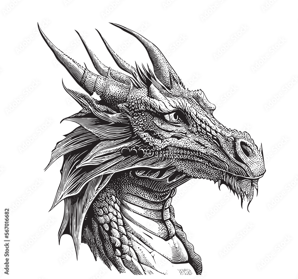 Dragon portrait sketch hand drawn sketch in doodle style Vector