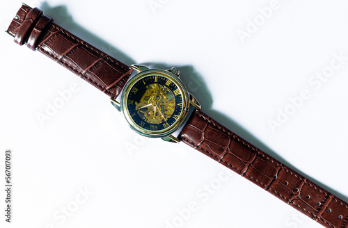Mechanical watch on a white background,mechanical watch on a white background,Automatic Men Watch With Visible Mechanism On White ,Accuracy,Antique,Arts Culture and Entertainment,Circle,Clock,