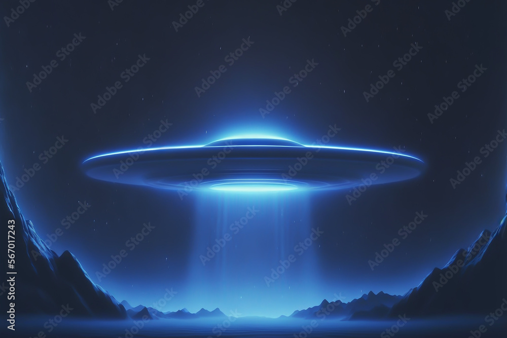 A mysterious alien spaceship in blue tones with generative AI A mysterious alien spaceship in blue tones with generative AI
