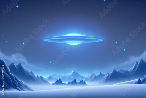 A mysterious alien spaceship in blue tones with generative AI
