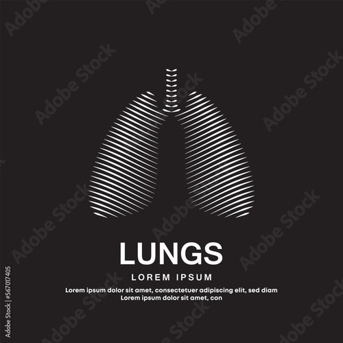 Human Lungs medical structure. simple line art Lungs logo design vector illustration on dark background. Lungs Care logo vector template suitable for organization, company, or community. EPS 10