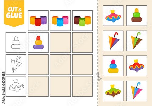 Activity for pre sсhool years kids and toddlers. Cut out the cards and glue them to the correct place in the table.

