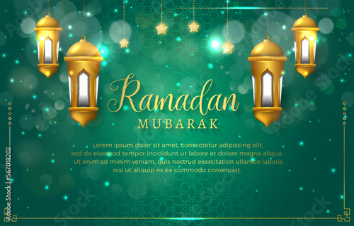 ramadan mubarak 2023 banner with beautiful illustration luxury shiny islamic ornament and abstract gradient green background design
