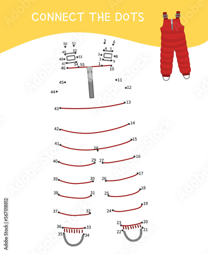 Educational game for kids. Dot to dot game for children. Vector illustration of a semi-overalls.