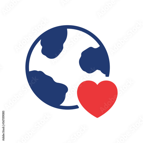 Love Earth Silhouette Icon. Heart Shape and Globe Planet Pictogram. Concept of Charity, Donation Organization and International Love. Save the earth and World. Vector illustration