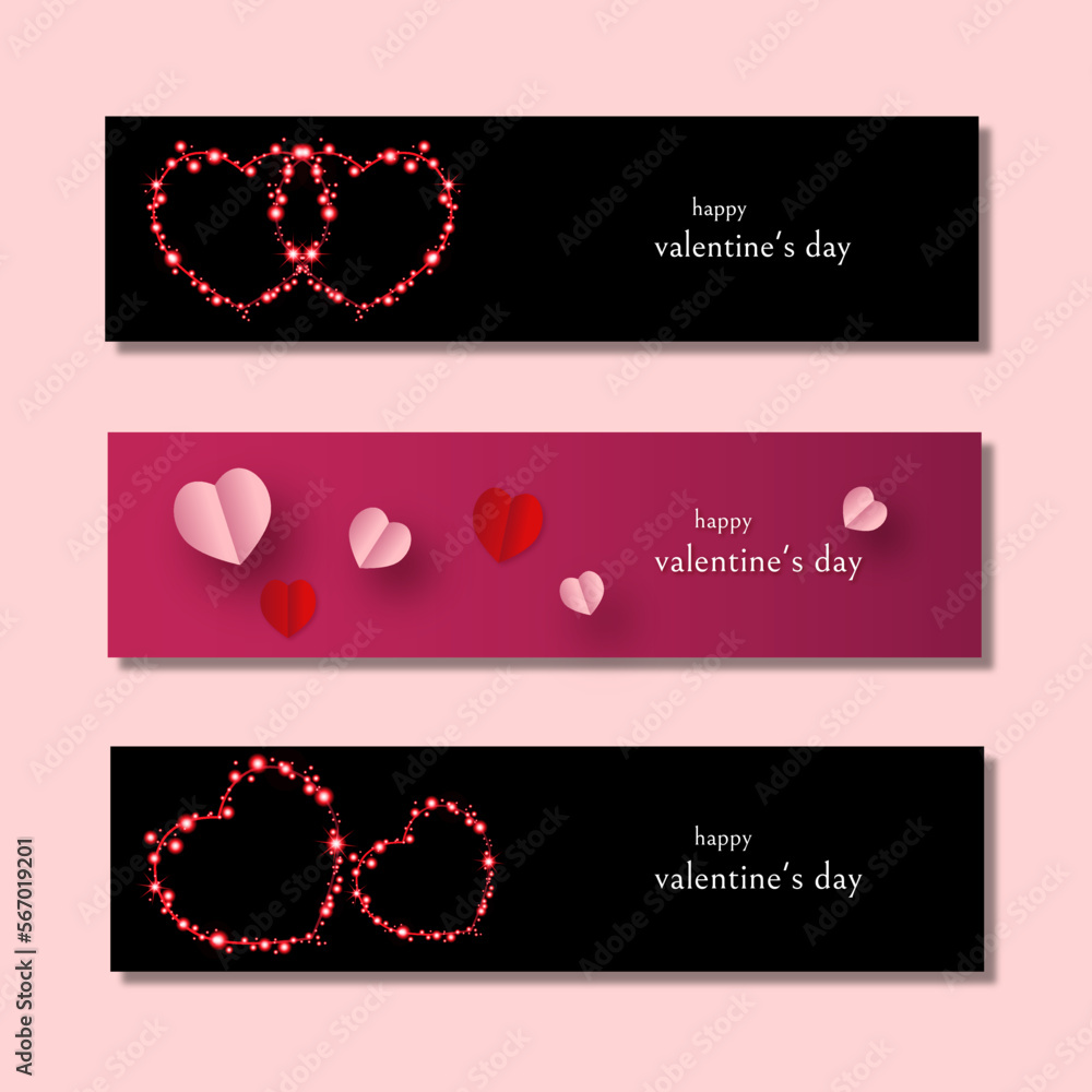 Happy valentines day. Pink hearts on valentines background. Romantic red and pink background. Vector computer graphics, postcards, frame leaflet, web banner