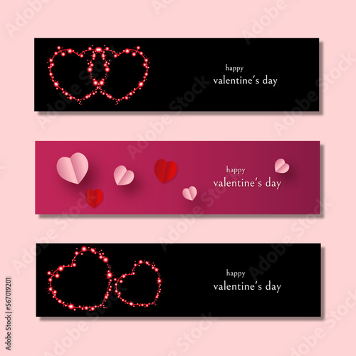 Obraz na płótnie Happy valentines day. Pink hearts on valentines background. Romantic red and pink background. Vector computer graphics, postcards, frame leaflet, web banner w salonie