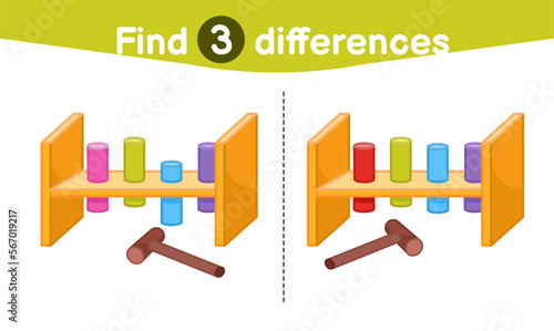 Find differences.  Educational game for children. Cartoon vector illustration of knocker toy.
