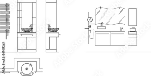 Modern minimalist model beautiful lavatory illustration vector sketch