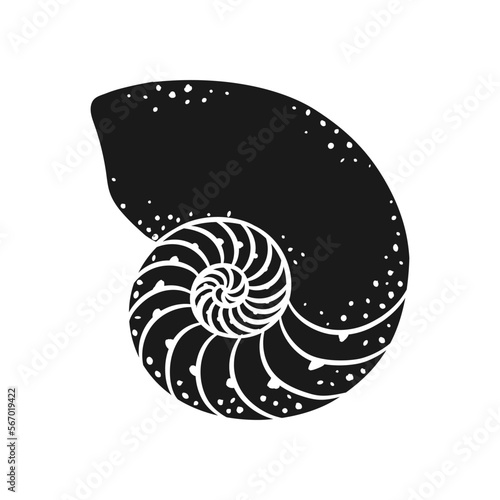 Spiral shell silhouette vector illustration. Illustrations for menu, seafood restaurant design, resort hotel spa, surf boards, wall art print