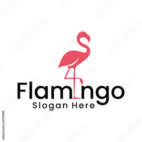 flamingo logo with pink color, animal art logo design illustration flamingo logo, vector template