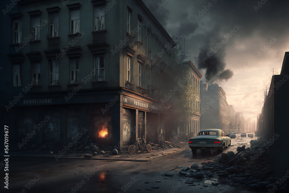Abandoned Berlin City in the future. Empty roads and a dystopian atmosphere in a post-apocalyptic        Germany - Generative AI