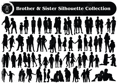 Brother and Sister Silhouettes Vector Collection