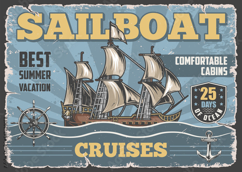 Sailboat cruises poster vintage colorful