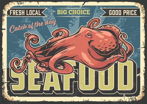 Seafood market vintage colorful flyer
