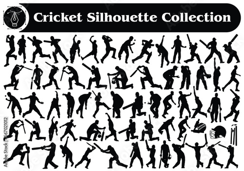 Cricket player betting and blowing silhouette Vector