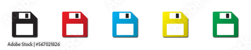 Set of colorful floppy disks with shadow. Flat vector illustration.