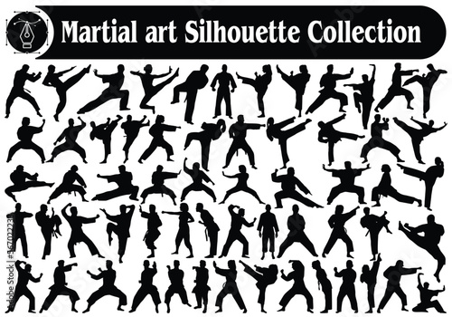 Tela Martial art Male or Female silhouettes Vector Collection