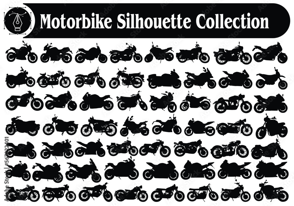 Vintage Motorbike and Modern Motorcycle Silhouettes Collection