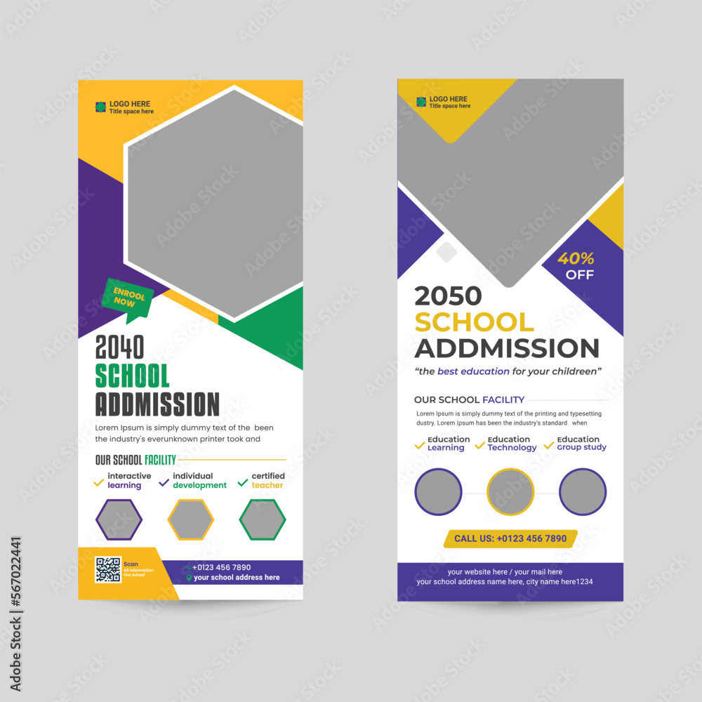 Back to school admission roll up a banner template or DL flyer, school roll up banner template. Back to school admission roll up a banner template or DL flyer, school roll up banner template.