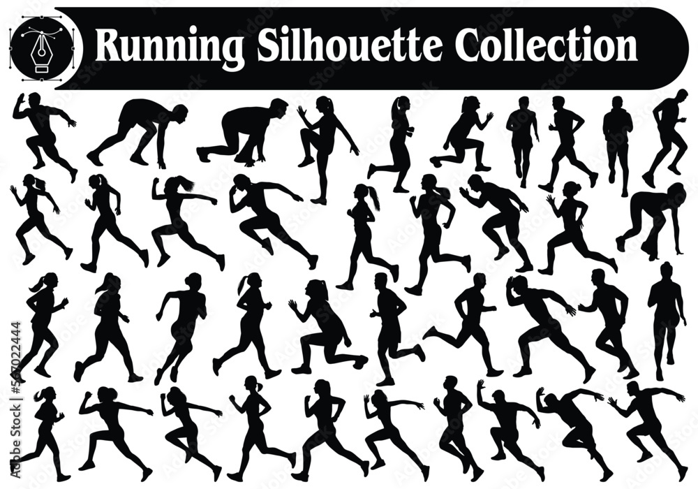Running Man and Woman silhouettes vector Collection