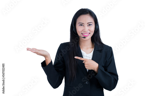 businesswoman or call center on white Bankground