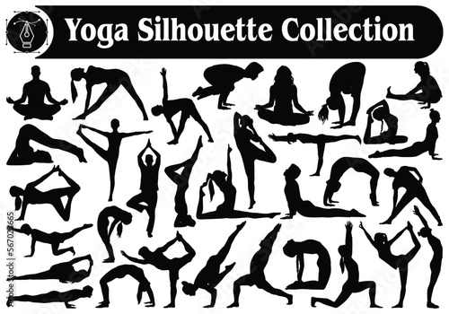Yoga or exercise silhouettes Vector Collection