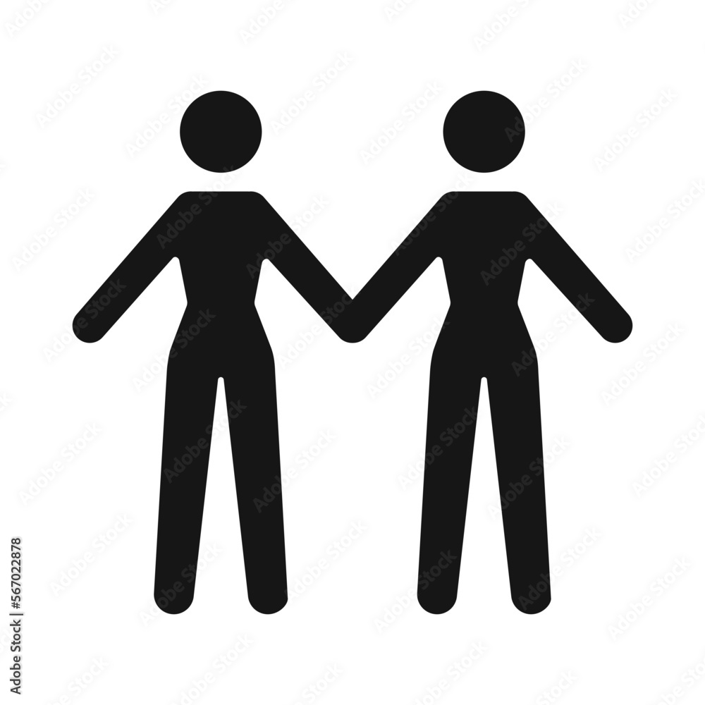 Icon of two women holding hands. Lesbian couple concept Icon of two women holding hands. Lesbian couple concept