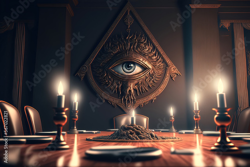 the secret room meeting of the illuminati performing a violent initiation ceremony. generative ai photo