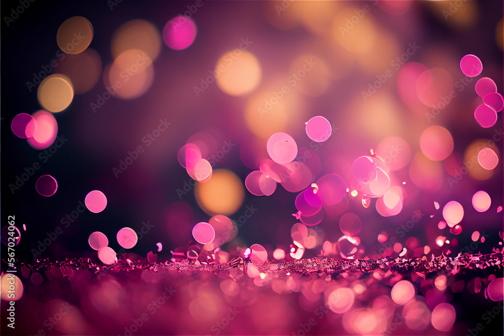 Party background with pink confetti and bokeh, ideal for festive events, generative AI