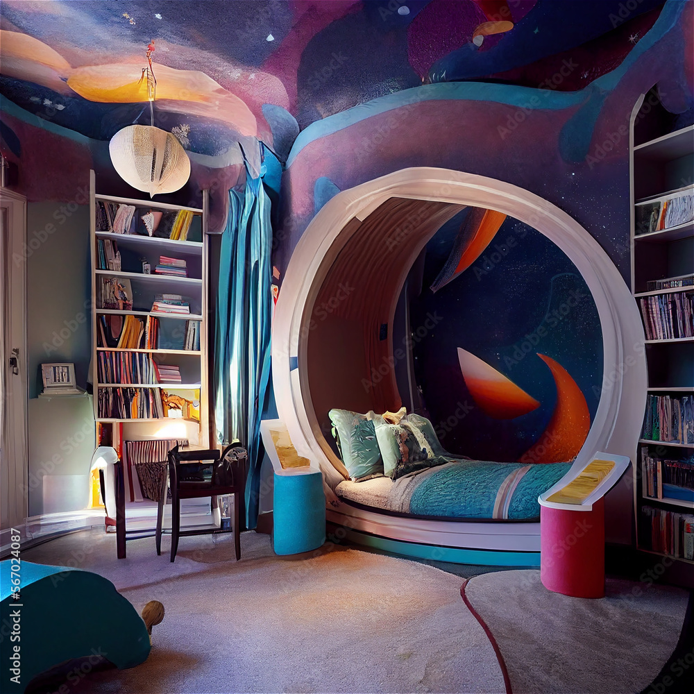 Fototapeta premium perfect bedroom decor for a child with a fantastic original design, generative AI