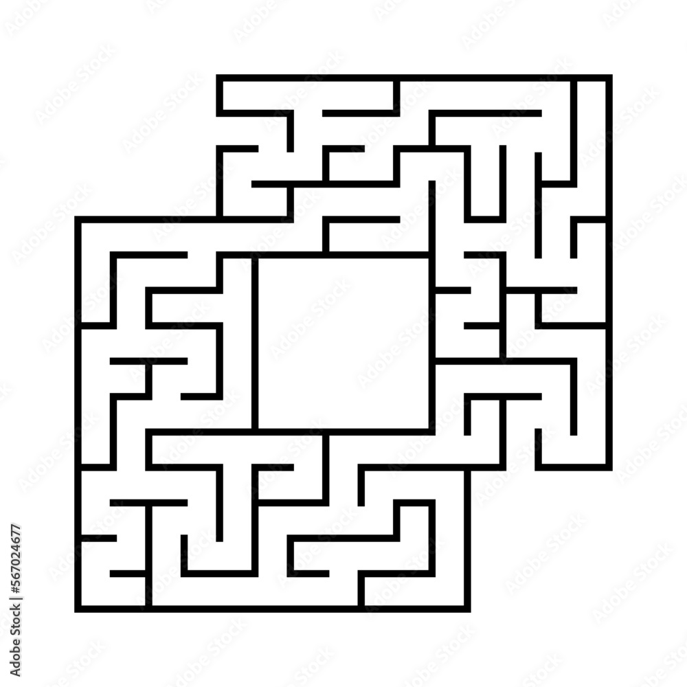 Square maze. Game for kids. Funny labyrinth. Education developing worksheet. Activity page. Puzzle for children. Riddle for preschool. Logical conundrum. Vector illustration.