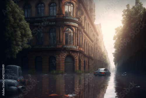 Abandoned Berlin City in the future. Empty roads and a dystopian atmosphere in a post-apocalyptic Germany - Generative AI
