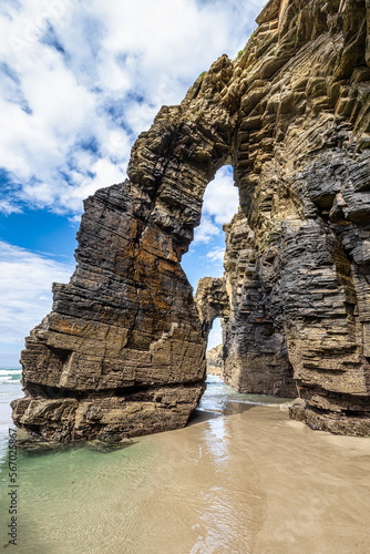 Fototapeta Naklejka Na Ścianę i Meble -  Natural rock arches Cathedrals beach, Playa de las catedrales at Ribadeo, Galicia, Spain