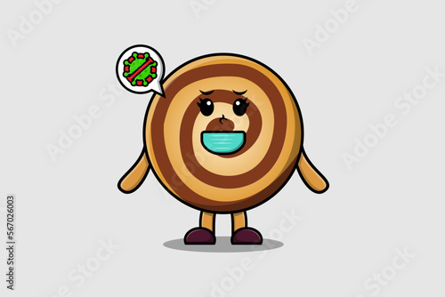 Cute cartoon illustration Cookies using mask to prevent virus in cute modern style design