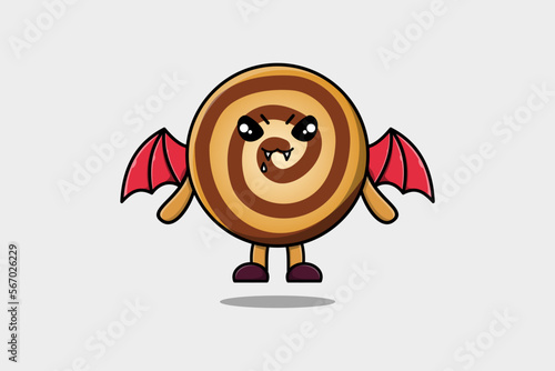 Cute mascot cartoon Cookies character as dracula with wings in cute modern style 