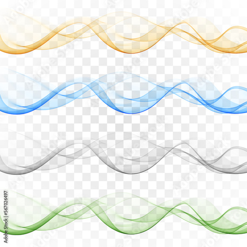 Transparent abstract wave, smoky flow of wavy lines, wave set.