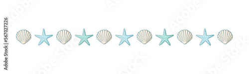 Seashells border divider. Sea and ocean design template. Vector illustration summer or beach party, advertising design