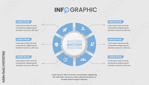 Circle Chart  Infographic Template with 6 Options for Business Presentations, Advertising, Layouts, Annual Reports