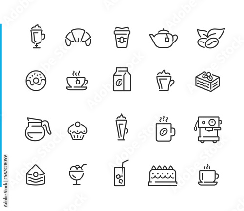 Print op canvas Coffee Shop Icons - Blue Line Series - Vector line icons for your digital or print projects