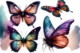 Set of colorful flying butterflies. generative ai, Beautiful watercolor Set 
